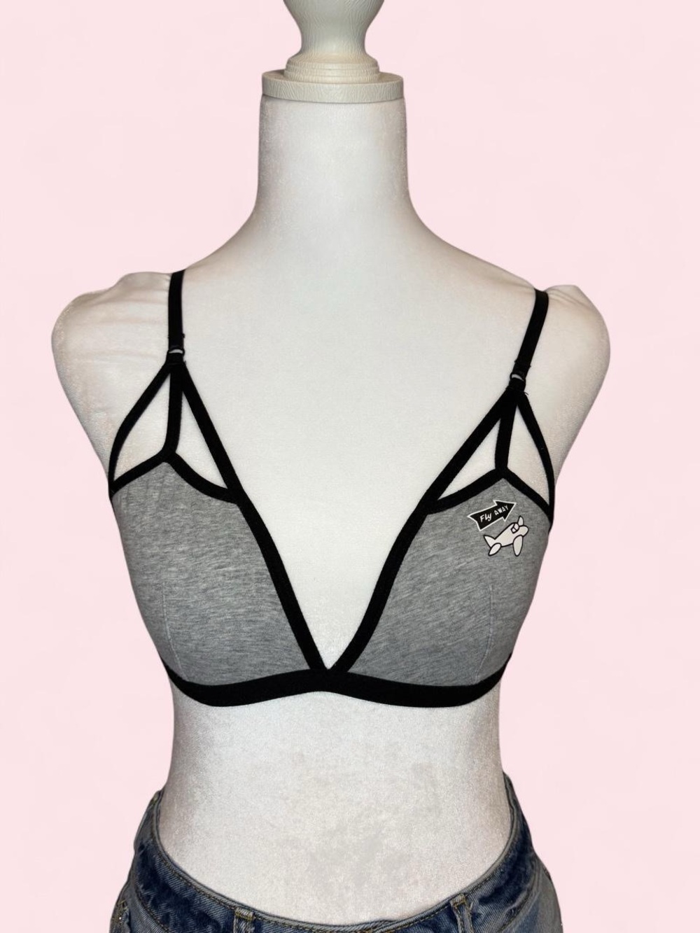 Gray Triangle Bralette with Black Trim